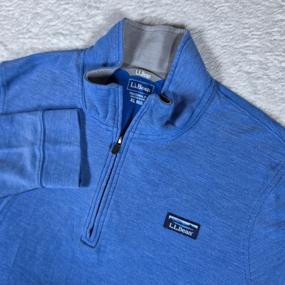 L.L.Bean 513021 Mens XL Blue L/S 1/4 zip Traditional Fit Pullover